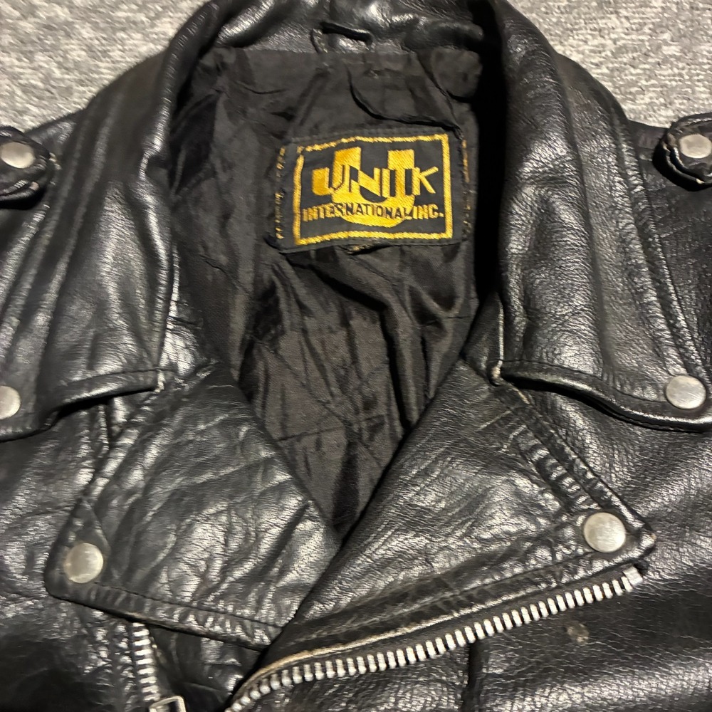 Unik International Leather Motorcycle Biker Jacket Belted Zip Size 60 Big Tall - Picture 6 of 15
